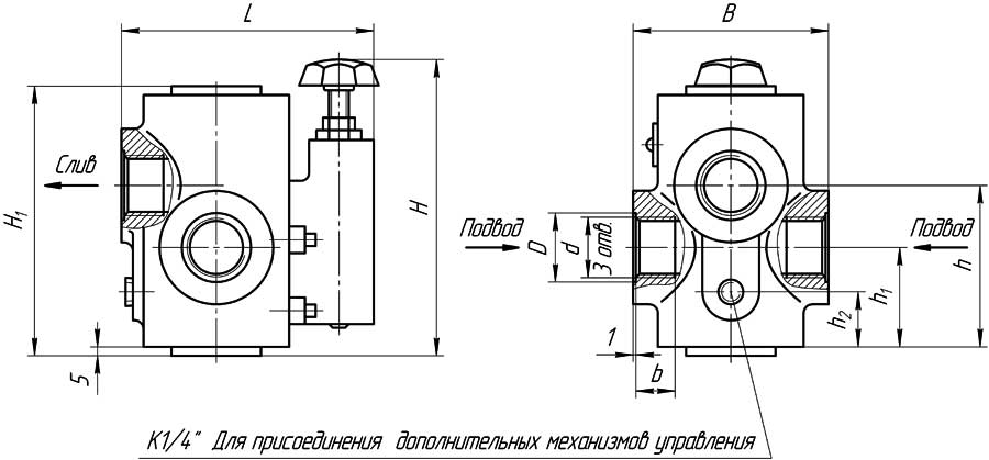 Конструктивная схема гидроклапана М-КП-М-20-10 - трубный монтаж Ду 20 мм