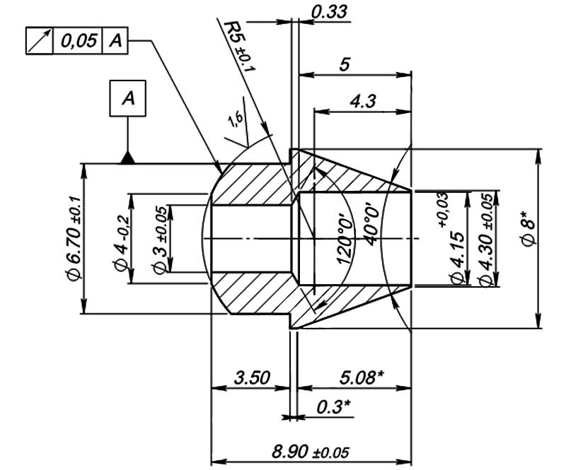 Конструктивная схема ниппеля инжектора и трубки подвода (диаметр 4мм)
